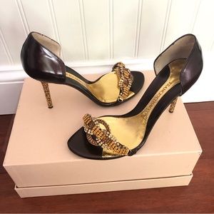 Francesco Secco ombre ,orange ,yellow diamond embellished peep toe pumps sandals